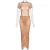 Women039s Two Piece Pants Anjamanor Sexig naken Mesh Ruched Maxi Kjol Set 2 Piece Outfit Dress See Through Club Outfits For Wome61824447