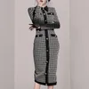 Casual Dresses Long For Women 2022 Spring Slim Houndstooth Knit Dress Female Retro Button Plaid Sexy Woman Sleeve