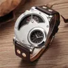OULM Fashion Silver Case Heren horloges Dual Time Zone PU Leather Polshorwatch Casual Sports Male Watch Relogio Masculino Pols279s