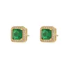 Hoop Earrings Light Luxury Green Crystal Stud Earring Exquisite 18K Gold Plated Square Cute Korean Wedding Party Jewlry Gifts