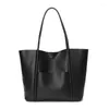 Evening Bags Large Capacity Women Shoulder Bag Cowhide Leather Handbag Simple Fashion Elegant Lady Crossbody Messenger Purse Black Tote