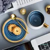 Nordic tarzı kahve kupa seti Seramik kahve fincanı kapak ve kaşıkla yaratıcı ev mutfak aksesuarları içecek sware 2050