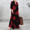 Casual Dresses Lapel Single Breasted Long Sleeve Slant Pockets Maxi Dress Round Wood Grain Pattern Type Simple Shirt Female Clothing