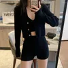 Women's Knits Simple Fashion Sweater Three-piece Spring And Autumn Casual Solid Color Cardigan Slim Camisole Elastic Waist Shorts Suit Women