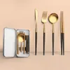 Dinnerware Sets 4pcs Foldable Tableware Camping Set Cutlery PicnicTravel Fork Spoon Knife Stainless Steel Portable Travel