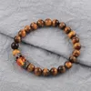 STRAND IMITATIE Tiger Eye 8mm ronde kraal elastische armband legering kroon natuursteen voor homme/femme sieraden vintage armbandenbangles