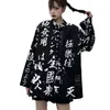 Women's Blouses Vintage Kimono Oversized Women's Chinese Style Letter Print Pockets Shirts 2022 Spring Summer Tops Blusas Mujer