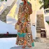 Robes décontractées 2022 Boho sexy col en V à manches longues robe de soirée femmes élégantes imprimé léopard maxi pour la mode