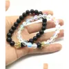 Beaded Natural Stone Matte Black White Crystal Couple Beads Bracelets Imperial Crown Charm Bracelet For Men Women Drop Delivery Jewel Dhl7W