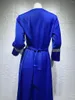 Ethnic Clothing HGTE Satin Maxi Dress For Women Turkey Arabic Diamond V Neck Long Sleeve Jalabiya Muslim Islamic Abaya 2022 Fall