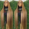 180density 핑크 하이라이트 색상 가발 인간의 머리카락 투명한 레이스 전면 가발 브라질 여성을위한 긴 스트레이트 합성 가발