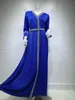 Ethnic Clothing HGTE Satin Maxi Dress For Women Turkey Arabic Diamond V Neck Long Sleeve Jalabiya Muslim Islamic Abaya 2022 Fall