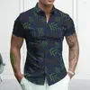 Mäns casual skjortor 2022 män skjorta mjuka andningsbara digitala tryckknappar enkelbröst korta ärmar bladtryck sommar toppar kläder
