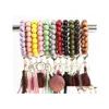 Keychains Lanyards Tassel Beaded Wooden Bracelet Diy Wood Key Rings With Fringe Keychain for Women Drop Delivery Fashion Accessorie DHWKR