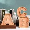 Wooden Money Storage Jar Transparent Money Saving Box 26 English Alphabet Letter Piggy Banks DIY Creative Gift SN5062