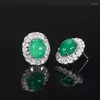 Orecchini a bottone Fashion Trend S925 Argento intarsiato 5A Zircone Verde smeraldo Calcedonio Rubino Diamante pieno