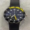 New Style Quartz vk Movement Full Fuction Chronograph Black Dial Men Watch Black Leather Band290H