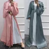 Ethnic Clothing Abaya Open Front Dubai Turkey Islam Arabic Muslim Robe Female Kimono African Femme Shiny Kaftan Musulmane Gown For Women