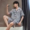 Vêtements de nuit pour hommes dessin animé glace soie pyjamas pour hommes ensembles Shorts à manches courtes rafraîchissant hommes lâche doux confortable Satin pyjamas