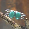 Bangle Double Torque Women Cuff Oval Stone Charm Silver Finish Bracelet Howlite Turquoises/ Aventurines Jewelry BM7726