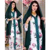 Vêtements ethniques Rose imprimé Dubaï Abaya Jalabiya femmes tresse garniture Crochet dentelle à manches longues musulman Maxi robe arabe koweït vêtements islamiques