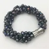 Strand Natural Freshwater Aquaculture Irregular Black Pearl 6-7 Mm Baroque Bracelet With Magnets Clasp 4ROW 20CM