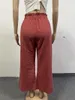 Pantalones de mujeres Cintura elástica de verano Color sólido Algodón y cinturón de lino pierna ancha Noveno S-3XL Ropa de tamaño más