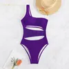 Traje de baño de una pieza para mujer, bikini sexy, color puro, un hombro, diseño calado, traje de baño qj2030, moda de verano, traje de playa deportivo, traje de baño de vacaciones