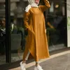 Casual Dresses Women Autumn Dress Solid Color Long Sleeve Split Hem Pocket Kaftan Robe Maxi Abaya Female Clothing