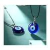 Pendentif Colliers 30mm Turc Bleu Evil Eye Collier Verre Cuir Corde Chaîne Pour Femmes Hommes Mode Bijoux Drop Livraison Pendentifs Dhmi9