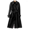 Kvinnors dikerockar Spring Autumn Belt Coat Women Double Breasted Mid Long High Quality Overcoat Windbreaker Kvinna