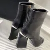 2022 Designer Channel Boots Schuhe Nude Black Pointed Toe Mid Heel Long Short Boots Shoes mqe