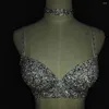 Stage Wear Mesh Gauze Long Trailing Decoration Rhinestones Pailletten Bikini Sets Shiny Costume Dames feestavond kostuums nachtclub