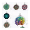 Pendentif Colliers Mandala Fleur de Vie Collier Vintage Bouddhisme Méditation Cabochon Verre Time Stone pour Femmes Hommes Mode Jewelr Dhoki