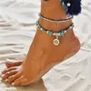 Anklets Modyle Boho Ethnic Antique 2 Layer Ankle Bracelet Cute Starfish Cuckold Foot Chain For Women Summer Beach Jewelry