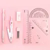 New 8pcs/set Compasses Ruler Stationery Set Math Geometry Tools for Students To Draw School Office Supplies