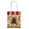 Evening Bags Kiki's Delivery Service Canvas Shoulder Kawaii Cute Top Handle For Women Embroidery Eco Shopping Bag Handbag