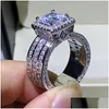 Wedding Rings Choucong Unique Luxury Jewelry 925 Sterling Sier Gold Fill Princess Cut Whie Topaz Cz Diamond Party Eternity Women Ban Dhryy