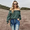 Women's Blouses Spring And Fall Women'S One-Word Neck Pullover Solid Color Sexy Off-The-Shoulder Play Pull Long Sleeve Chiffon Shirt