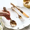 Dinnerware Sets Luxury Tableware High Quality Western Portable Dessert Spoon Fork Knife Breakfast Ustensiles De Cuisine