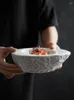 Bowls White Ceramic Large Bowl Stone Pattern Egg-shaped Snack Cake Salad Irregular Western Pasta Plate Restaurant Tableware