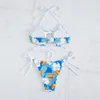 Sexy Frauen-Design, aushöhlen, zweiteiliger Bikini, Badebekleidung, Blumendruck, Schnür-Badeanzug, qj1526, Sommer, sportlicher Strandanzug, Badeanzug