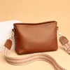Leather womenbag wide shoulder belt messenger small square head layer leather soft versatile fashion