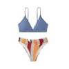 Kvinnor Sexig tvådelar Bikini Kontrast Color Design Suspender Swimwear QJ1524 Summer Fashion Bathing Sporty Beach Suit Swimsuit