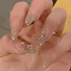 False Nails 24pcs Nail Tips DIY Ice Transparent Full Cover Glitter Rhinestone Ballerina Long Fake French