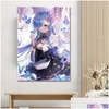 Paintings Re Zero Rem Japan Classic One Piece Wall Art Canvas Painting Nordic Poster Print Hd Pictures Living Girls Room Decor Drop Dhdzh