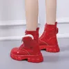 Top Boots New Autumn Winter Shoe Short Pocket Buckle Strap Ankle Red Pu Leather Mid-calf Platform Booties Cross-tied 221213