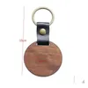 Keychains Lanyards Diy Wooden Keychain Blank Carved Leather Wood Pendant Lage Decorative Heart Round Key Chain Keyring Drop Delive Dheem