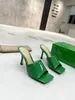 Tasarımcı Kadın Yüksek topuklu sandaletler geniş yüz stiletto deri süet kaydırıcılar topuk terlikleri siyah beyaz kahverengi meyve rengi yeşil kutu boyutu 35-42