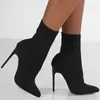 Top Boot Slip on High Heels with Socks Autumn Winter Shoes Ankle Black Short Botas Mujer 221213